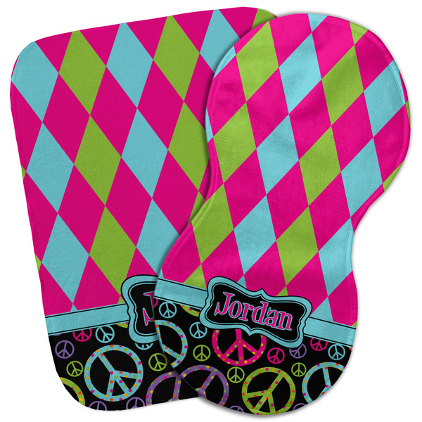 Custom Harlequin & Peace Signs Burp Cloth (Personalized)