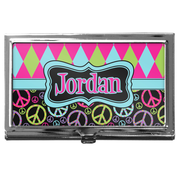Custom Harlequin & Peace Signs Business Card Case