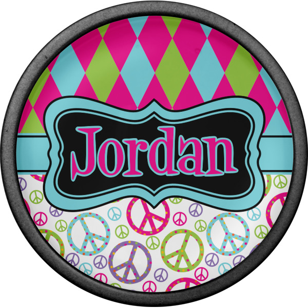 Harlequin & Peace Signs Cabinet Knob - Black - Front