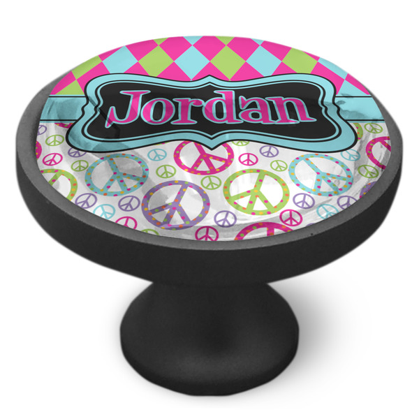 Harlequin & Peace Signs Cabinet Knob - Black - Side