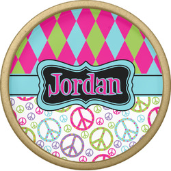 Harlequin & Peace Signs Cabinet Knob - Gold (Personalized)