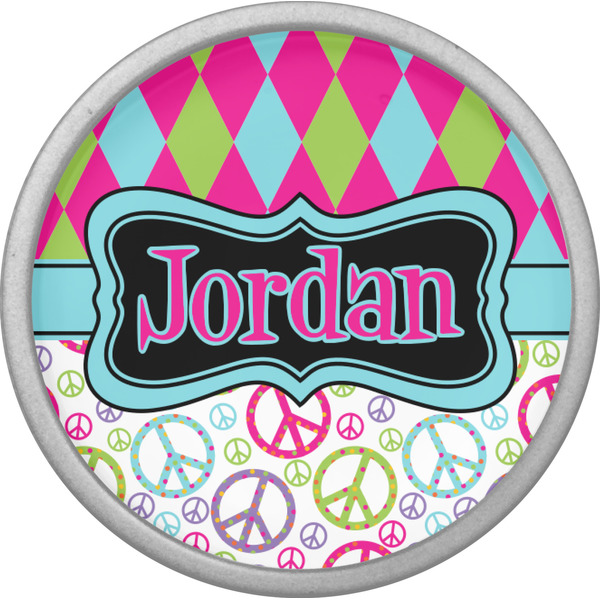 Harlequin & Peace Signs Cabinet Knob - Nickel - Front