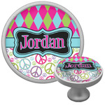 Harlequin & Peace Signs Cabinet Knob (Silver) (Personalized)