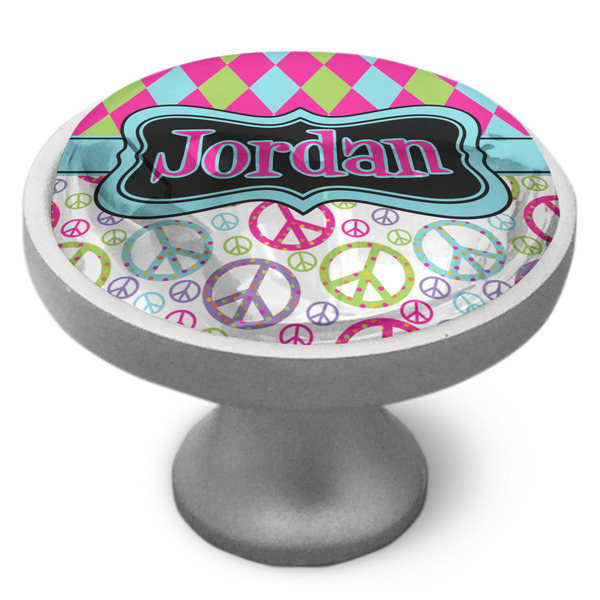 Harlequin & Peace Signs Cabinet Knob - Nickel - Side