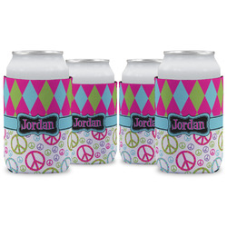 Harlequin & Peace Signs Can Cooler (12 oz) - Set of 4 w/ Name or Text
