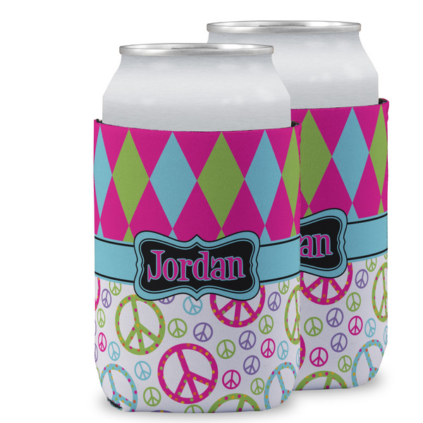 Custom Harlequin & Peace Signs Can Cooler (12 oz) w/ Name or Text