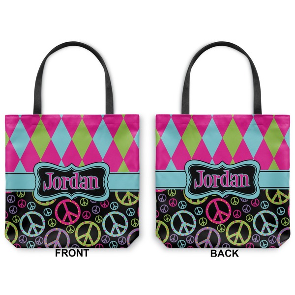 Harlequin & Peace Signs Canvas Tote - Front and Back