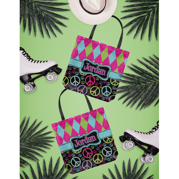 Harlequin & Peace Signs Canvas Tote Lifestyle Front and Back