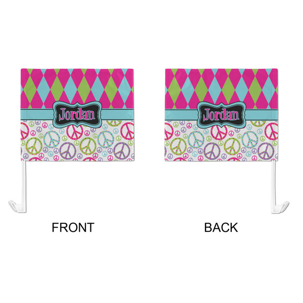 Harlequin & Peace Signs Car Flag - Large - APPROVAL