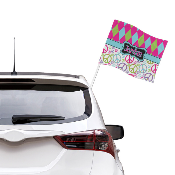 Harlequin & Peace Signs Car Flag - Large - LIFESTYLE