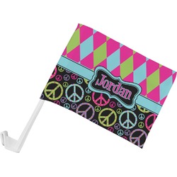 Harlequin & Peace Signs Car Flag - Small w/ Name or Text