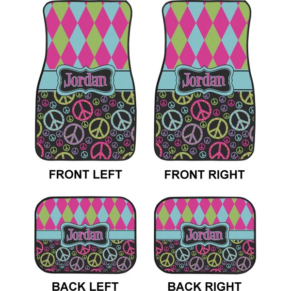 Harlequin & Peace Signs Car Floor Mats Set (2F + 2B)