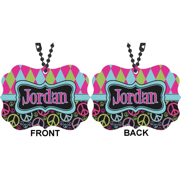 Harlequin & Peace Signs Car Ornament (Approval)