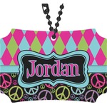 Harlequin & Peace Signs Rear View Mirror Ornament (Personalized)