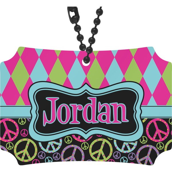 Custom Harlequin & Peace Signs Rear View Mirror Ornament (Personalized)