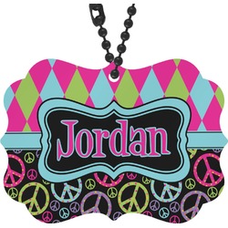Harlequin & Peace Signs Rear View Mirror Decor (Personalized)
