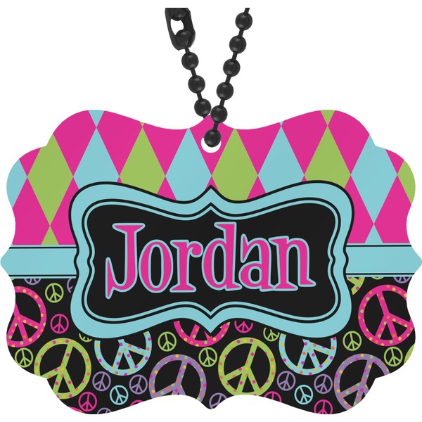 Custom Harlequin & Peace Signs Rear View Mirror Decor (Personalized)