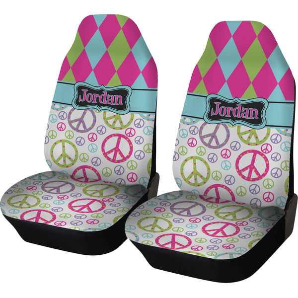 Custom Harlequin & Peace Signs Car Seat Covers (Set of Two) (Personalized)