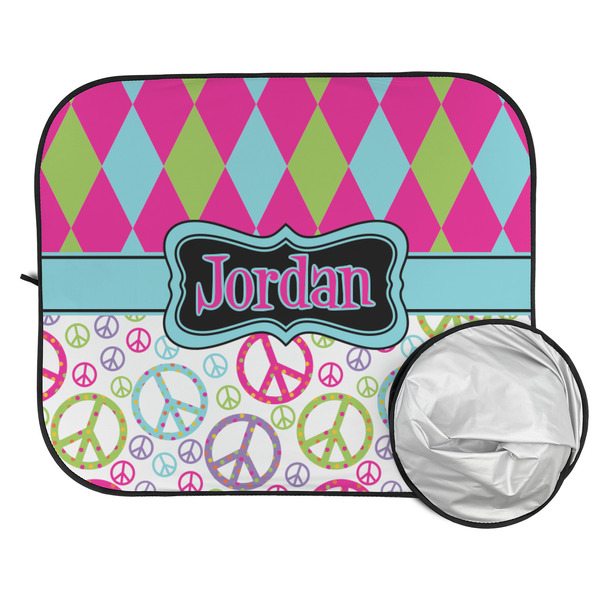 Harlequin & Peace Signs Car Sun Shades - FOLDED & UNFOLDED