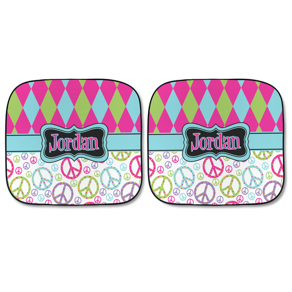 Harlequin & Peace Signs Car Sun Shades - FRONT