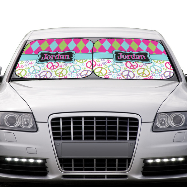 Harlequin & Peace Signs Car Sun Shades - IN CONTEXT