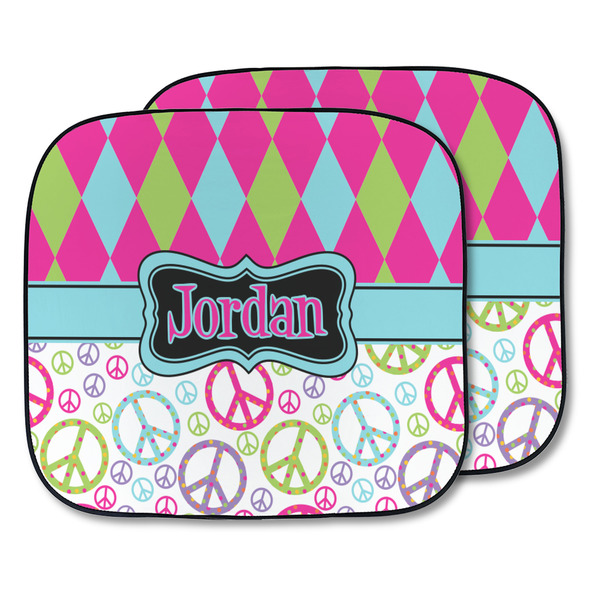 Custom Harlequin & Peace Signs Car Sun Shade - Two Piece (Personalized)