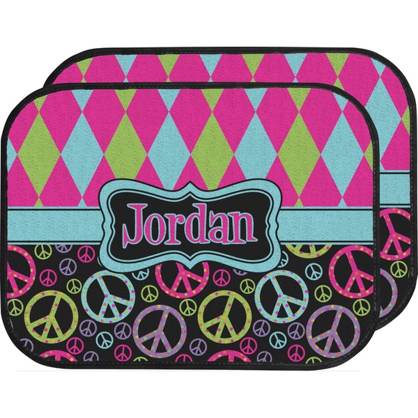 Custom Harlequin & Peace Signs Car Floor Mats (Back Seat) (Personalized)