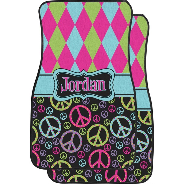 Custom Harlequin & Peace Signs Car Floor Mats (Front Seat) (Personalized)