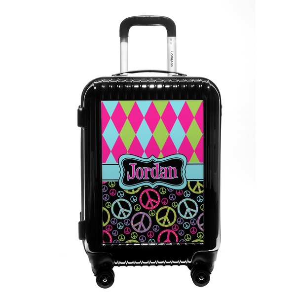 Custom Harlequin & Peace Signs Carry On Hard Shell Suitcase (Personalized)