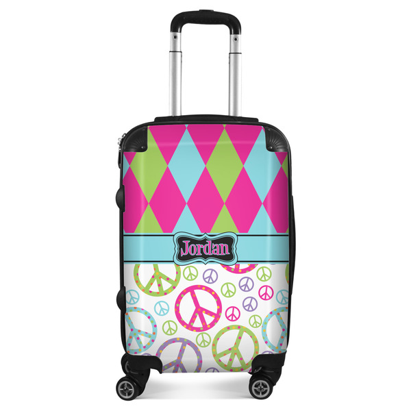 Custom Harlequin & Peace Signs Suitcase - 20" Carry On (Personalized)