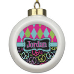Harlequin & Peace Signs Ceramic Ball Ornament (Personalized)