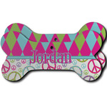 Harlequin & Peace Signs Ceramic Dog Ornament - Front & Back w/ Name or Text
