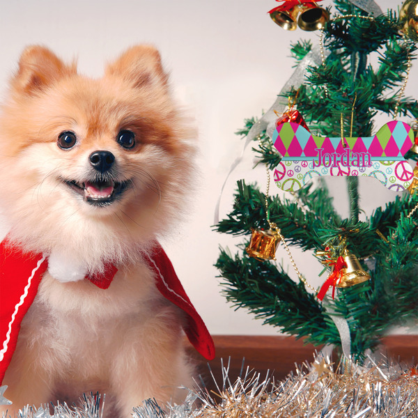 Harlequin & Peace Signs Ceramic Flat Ornament - Bone (LIFESTYLE)