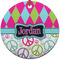 Harlequin & Peace Signs Ceramic Flat Ornament - Circle (Front)