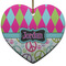Harlequin & Peace Signs Ceramic Flat Ornament - Heart (Front)