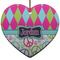 Harlequin & Peace Signs Heart Ceramic Ornament w/ Name or Text