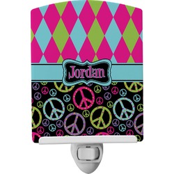 Harlequin & Peace Signs Ceramic Night Light (Personalized)