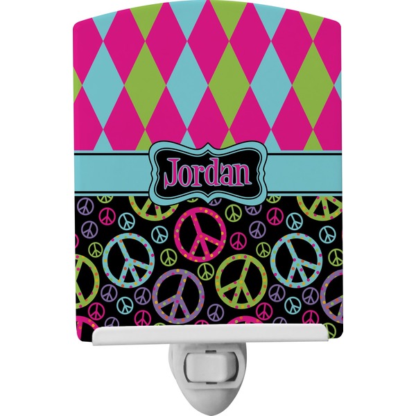 Custom Harlequin & Peace Signs Ceramic Night Light (Personalized)
