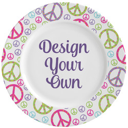 Harlequin & Peace Signs Ceramic Dinner Plates (Set of 4) (Personalized)