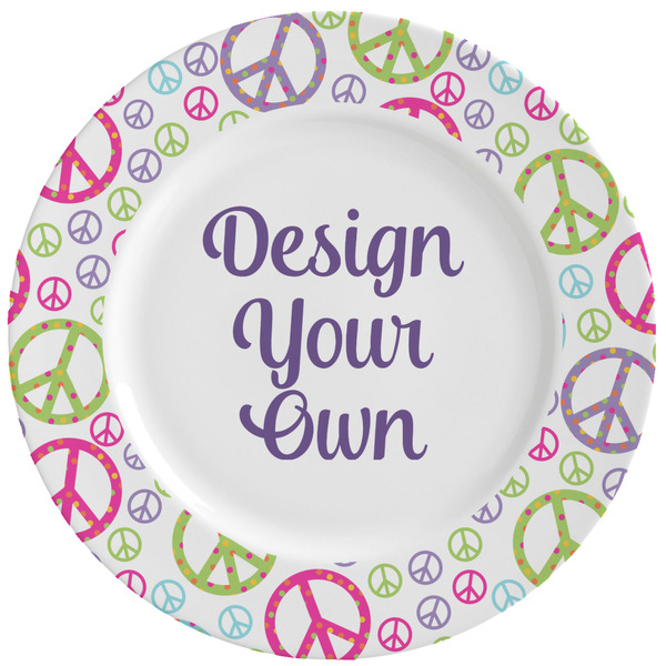 Custom Harlequin & Peace Signs Ceramic Dinner Plates (Set of 4) (Personalized)