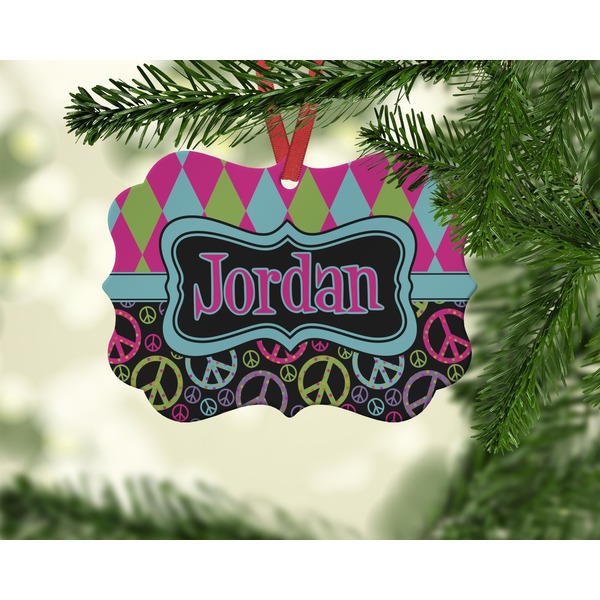 Harlequin & Peace Signs Christmas Ornament (On Tree)