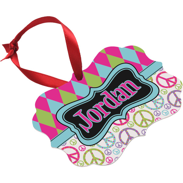 Harlequin & Peace Signs Christmas Ornament