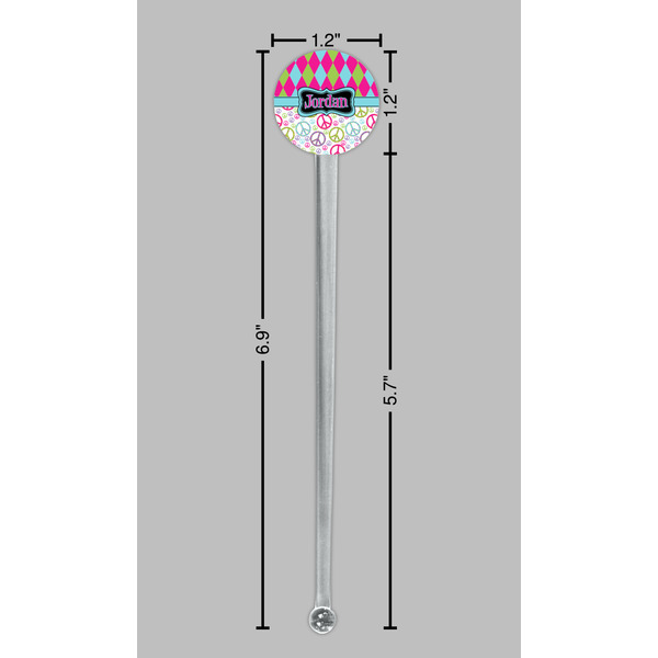 Harlequin & Peace Signs Clear Plastic 7" Stir Stick - Round - Dimensions