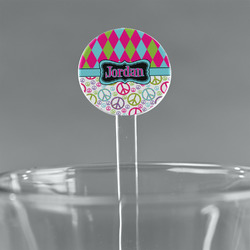 Harlequin & Peace Signs 5.5" Round Plastic Stir Sticks - Clear (Personalized)