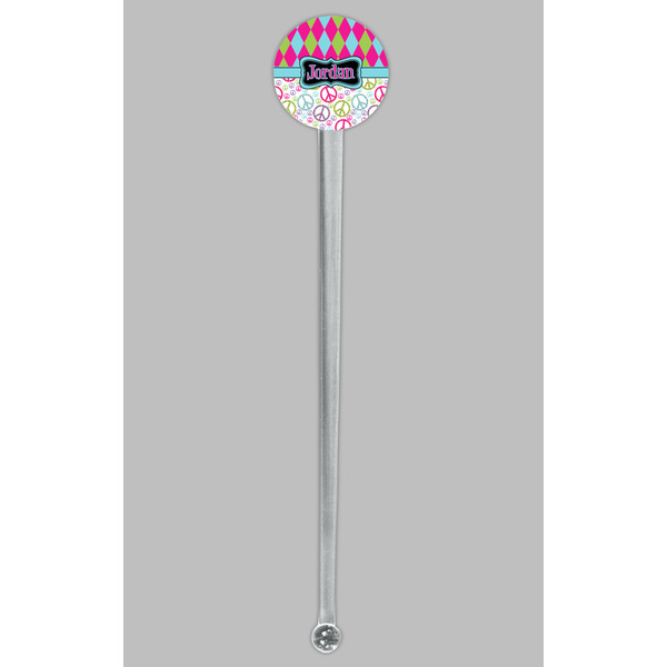 Harlequin & Peace Signs Clear Plastic 7" Stir Stick - Round - Single Stick