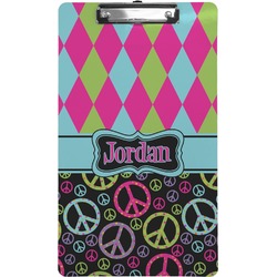 Harlequin & Peace Signs Clipboard (Legal Size) (Personalized)