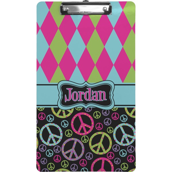 Custom Harlequin & Peace Signs Clipboard (Legal Size) (Personalized)