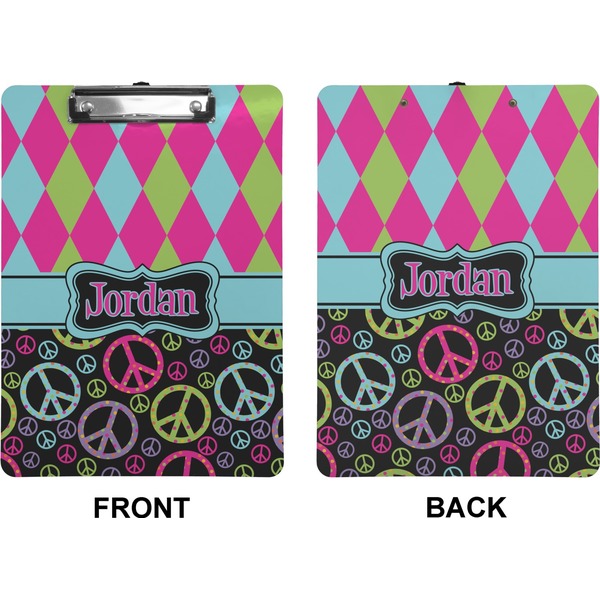 Harlequin & Peace Signs Clipboard (Letter) (Front + Back)