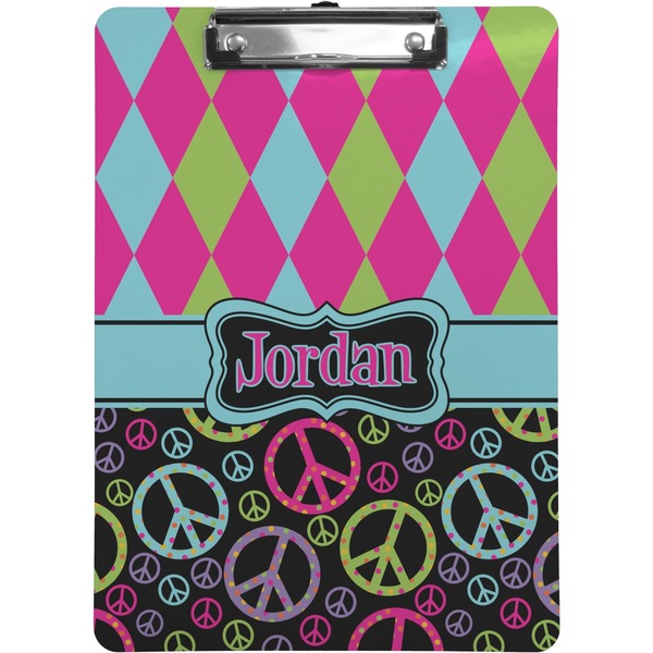 Custom Harlequin & Peace Signs Clipboard (Letter Size) (Personalized)