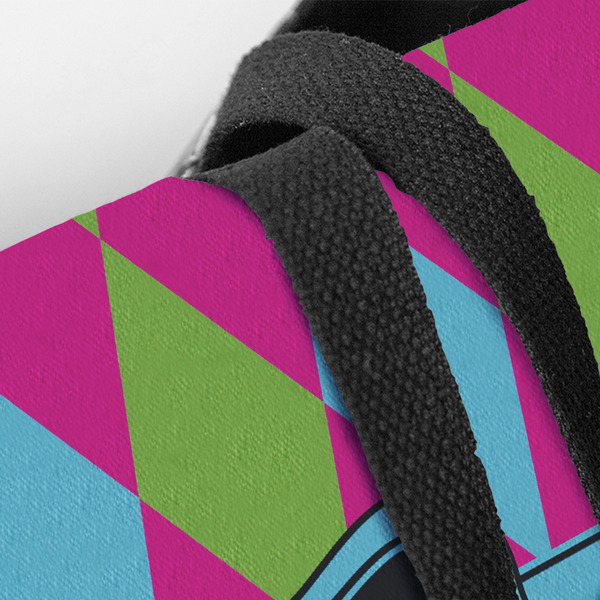 Harlequin & Peace Signs Closeup of Tote w/Black Handles